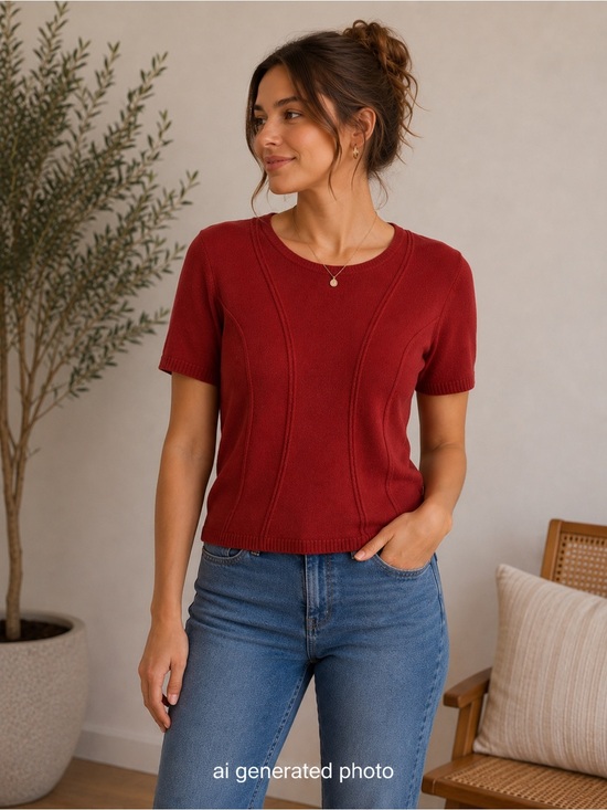 Requirements Tops - Requirements Red Short Sleeve Women's Top lightweight sweater